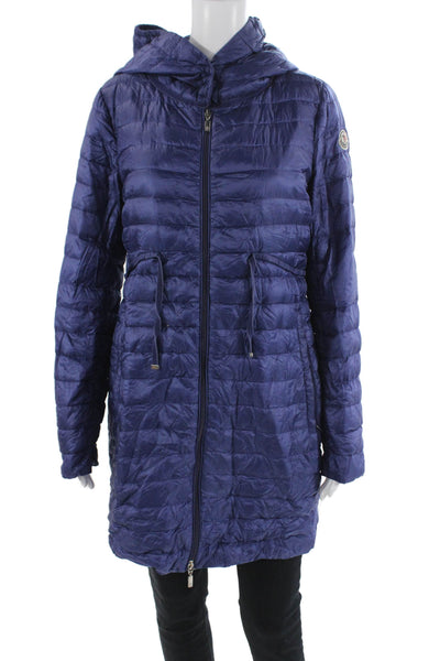 Moncler Women Quilted Puffer Jacket Blue High Neck Drawstring Size 3
