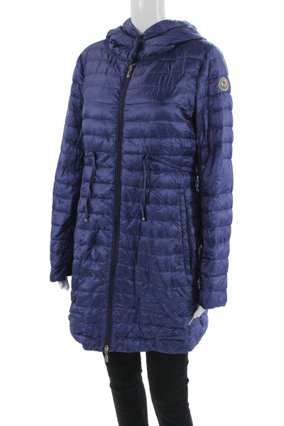 Moncler Women Quilted Puffer Jacket Blue High Neck Drawstring Size 3