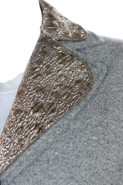 Carolina Herrera Womens Gray Wool Animal Print 2 Piece Suit Collared Size 4