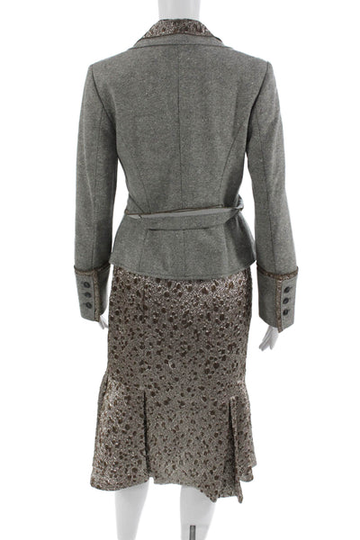 Carolina Herrera Womens Gray Wool Animal Print 2 Piece Suit Collared Size 4