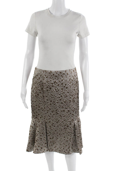 Carolina Herrera Womens Gray Wool Animal Print 2 Piece Suit Collared Size 4