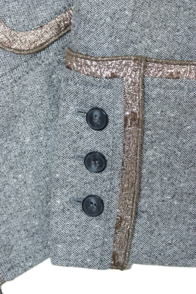 Carolina Herrera Womens Gray Wool Animal Print 2 Piece Suit Collared Size 4