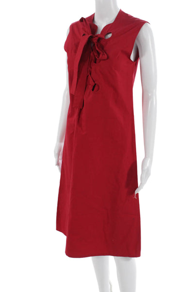 Derek Lam Women Shift Dress Red Tie Waist Sleeveless Cotton Size 42