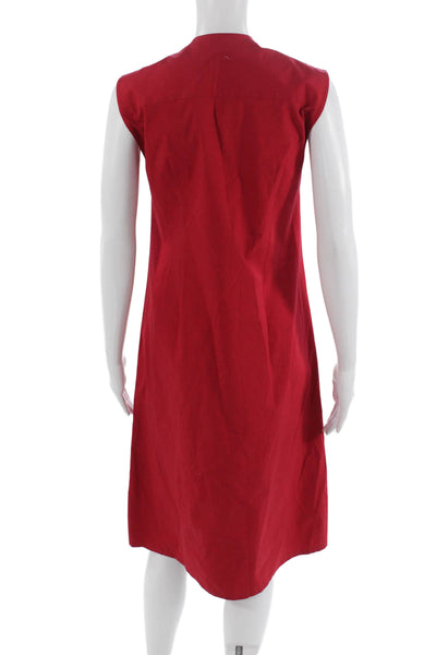 Derek Lam Women Shift Dress Red Tie Waist Sleeveless Cotton Size 42