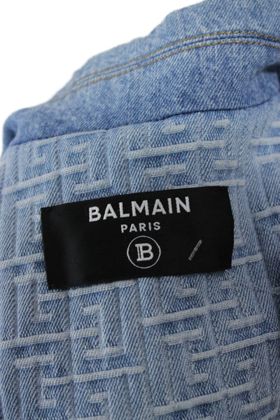 Balmain Women Light Blue Geometric Cotton Blazer Long Sleeve Size 40
