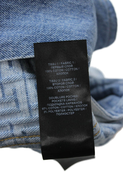 Balmain Women Light Blue Geometric Cotton Blazer Long Sleeve Size 40