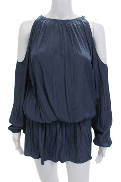 Ramy Brook Women Dark Blue Long Sleeve High Neck Jumpsuit Short Size S
