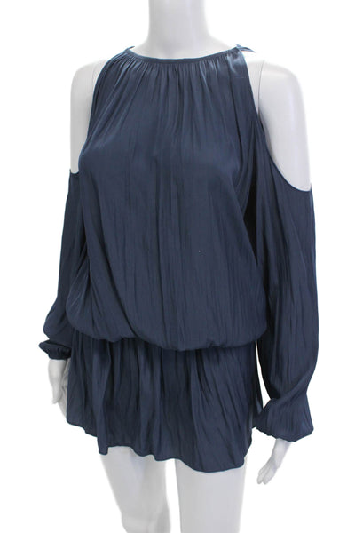 Ramy Brook Women Dark Blue Long Sleeve High Neck Jumpsuit Short Size S