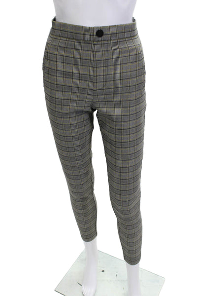 Zara Women Ankle Cropped Dress Pants Gray Plaid Polyester Button Size M