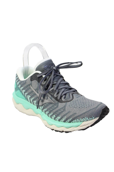 Mizuno Womens Wave Sky 4 Waveknit Running Sneakers Shoes Gray Teal Size 7