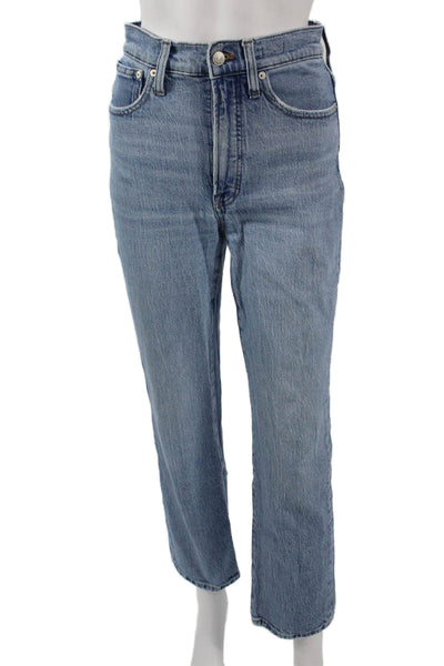 Madewell Women Light Blue Straight Cropped Jeans Mid Rise Button Size 24