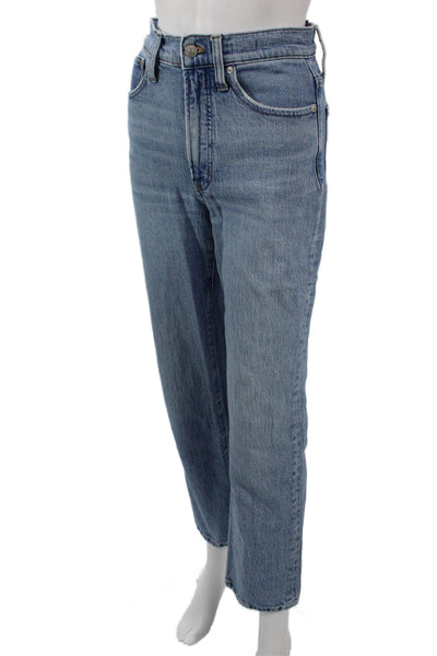 Madewell Women Light Blue Straight Cropped Jeans Mid Rise Button Size 24