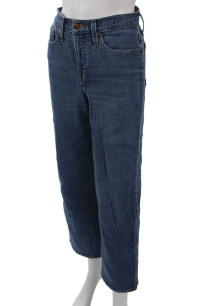 Madewell Women Cropped Wide Leg Jeans Dark Blue Petite Button Inseam 27 Size 25