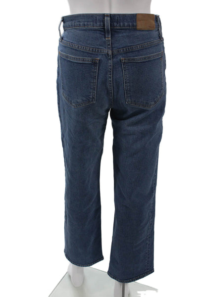 Madewell Women Cropped Wide Leg Jeans Dark Blue Petite Button Inseam 27 Size 25