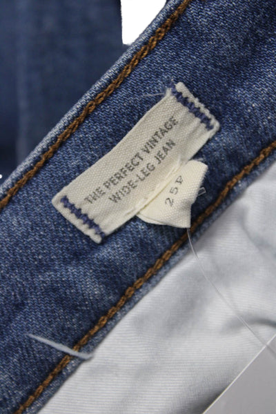 Madewell Women Cropped Wide Leg Jeans Dark Blue Petite Button Inseam 27 Size 25