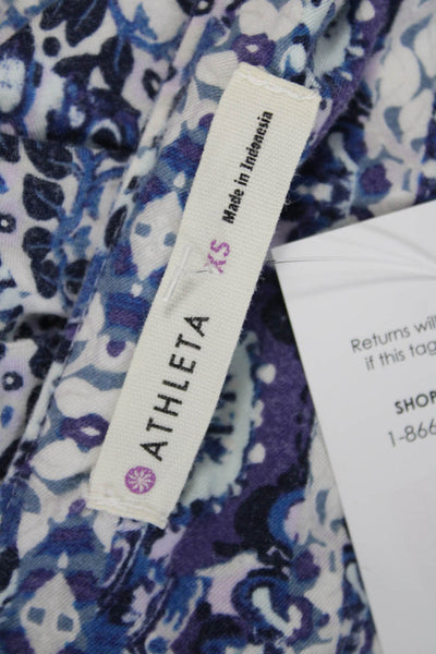 Athleta Womens Tank Dress Blue Geometric V-Neck Sleeveless Above Knee Size XS