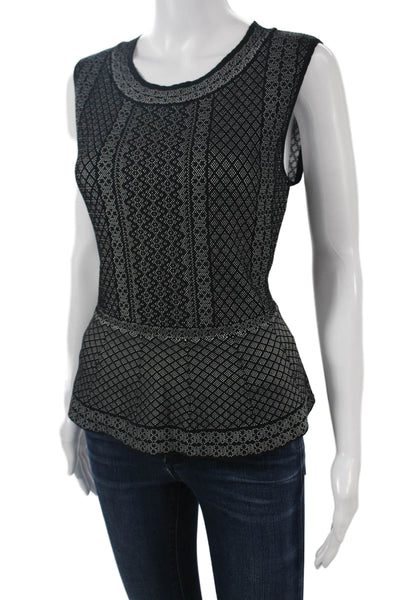 BCBGMAXAZRIA Womens Black Geometric Sleeveless Crew Neck Blouse Size L