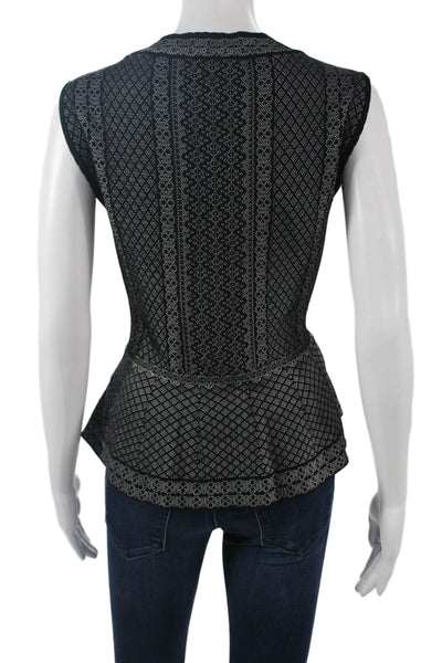BCBGMAXAZRIA Womens Black Geometric Sleeveless Crew Neck Blouse Size L