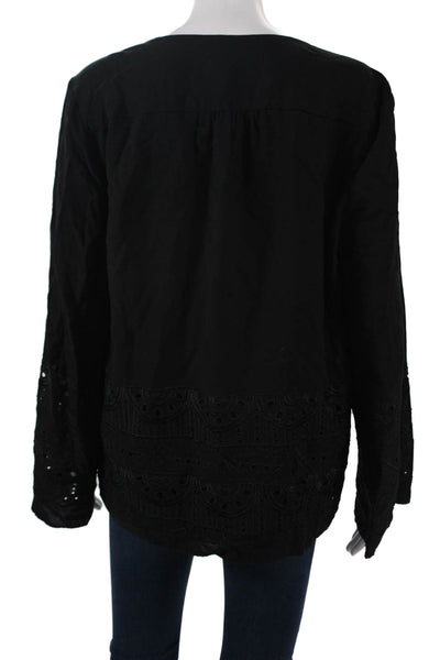 Drew Women Bohemian Tunic Blouse Black Long Sleeve 100% Rayon Tie Size L