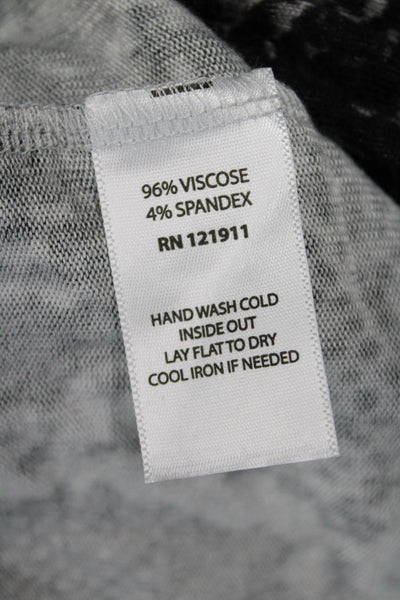 LNA Women Snake Print V-Neck Long Sleeve Top Black Viscose Spandex Size L