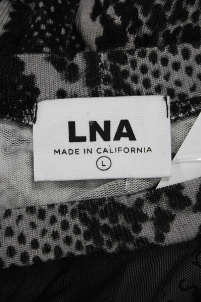 LNA Women Snake Print V-Neck Long Sleeve Top Black Viscose Spandex Size L