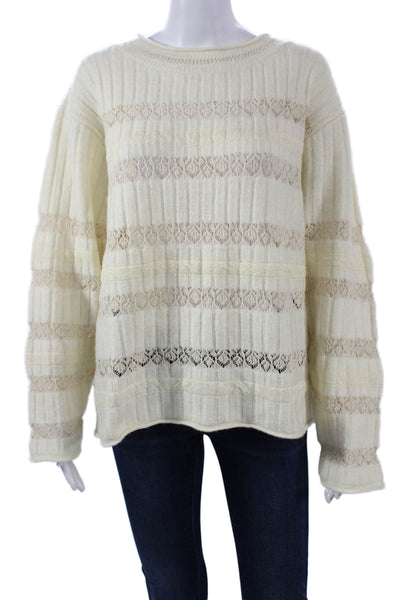 Zara Womens Beige Striped Bohemian Pullover Sweater Crewneck Long Sleeve Size S