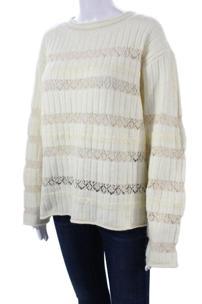 Zara Womens Beige Striped Bohemian Pullover Sweater Crewneck Long Sleeve Size S