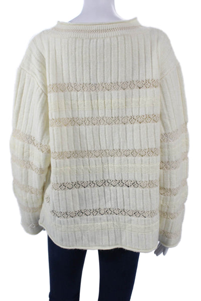 Zara Womens Beige Striped Bohemian Pullover Sweater Crewneck Long Sleeve Size S