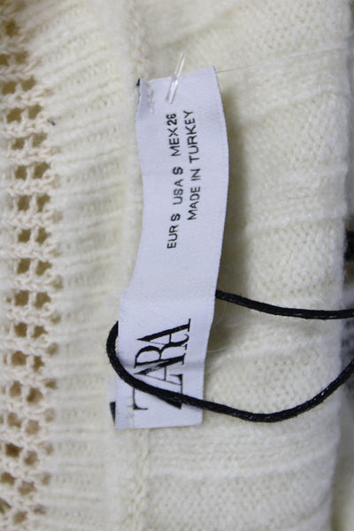 Zara Womens Beige Striped Bohemian Pullover Sweater Crewneck Long Sleeve Size S