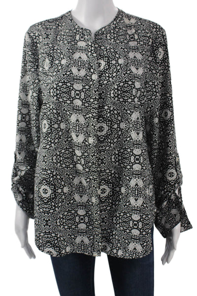 Sanctuary Women Aztec Tunic Blouse Black Long Sleeve Button Viscose Size L