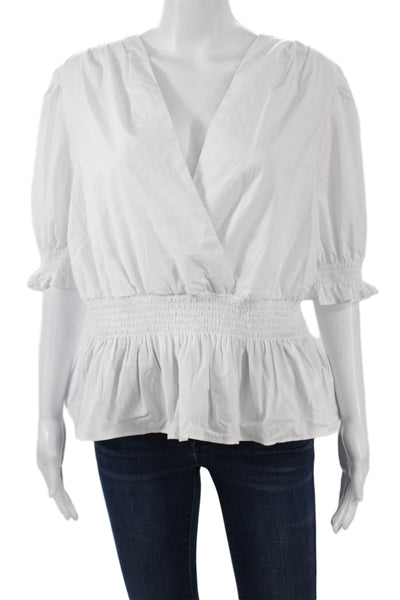 Buffalo David Bitton Women Boho V-Neck Short Sleeve Cotton Blouse White Size XL