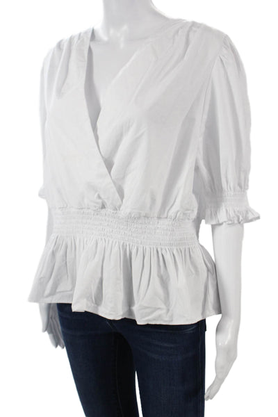 Buffalo David Bitton Women Boho V-Neck Short Sleeve Cotton Blouse White Size XL