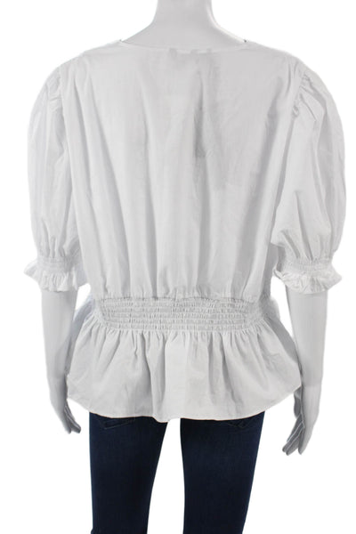 Buffalo David Bitton Women Boho V-Neck Short Sleeve Cotton Blouse White Size XL