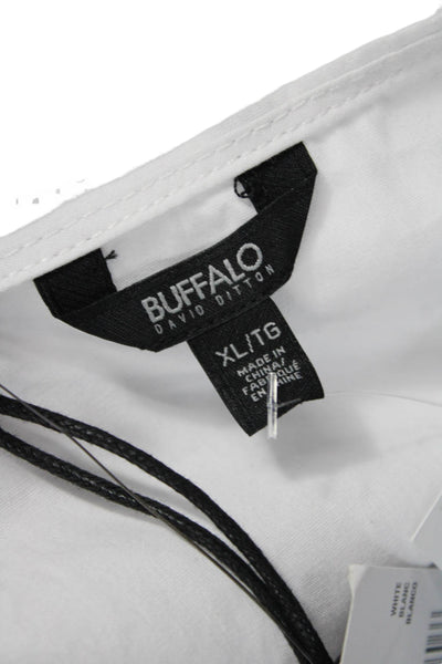 Buffalo David Bitton Women Boho V-Neck Short Sleeve Cotton Blouse White Size XL
