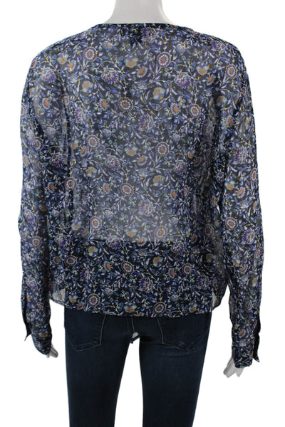 Karen Kane Women Bohemian Blue Floral V Neck Long Sleeve Blouse Size M
