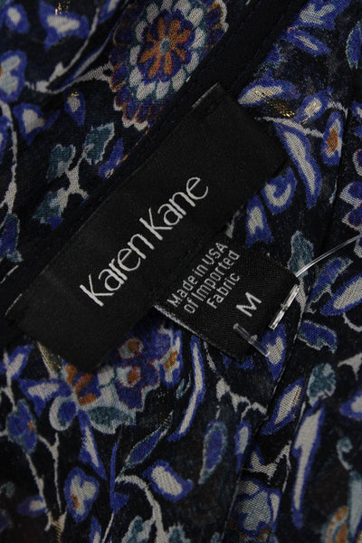 Karen Kane Women Bohemian Blue Floral V Neck Long Sleeve Blouse Size M