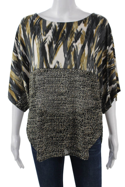 Alberto Makali Womens Black Kimono Blouse Short Sleeve Poly Spandex Size M