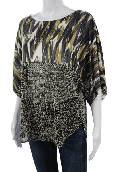 Alberto Makali Womens Black Kimono Blouse Short Sleeve Poly Spandex Size M
