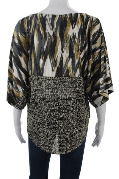 Alberto Makali Womens Black Kimono Blouse Short Sleeve Poly Spandex Size M