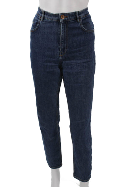 Zara Women Mom Tapered Dark Blue Mid Rise Jeans Size 10