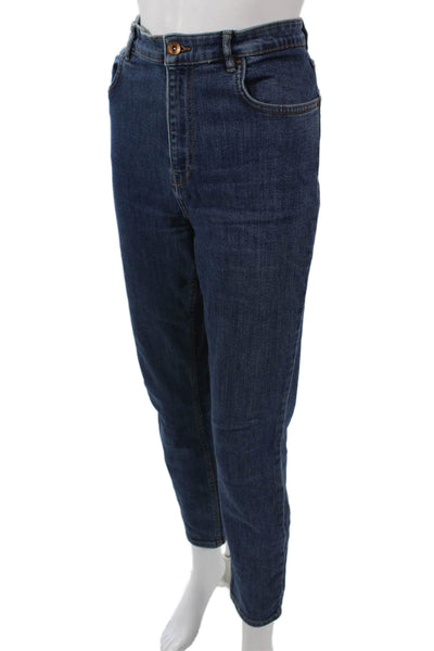 Zara Women Mom Tapered Dark Blue Mid Rise Jeans Size 10