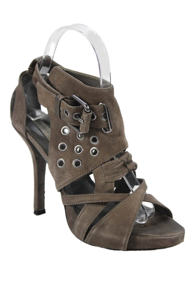 Pour la Victoire Womens Suede Strappy Heels Gray Size 6