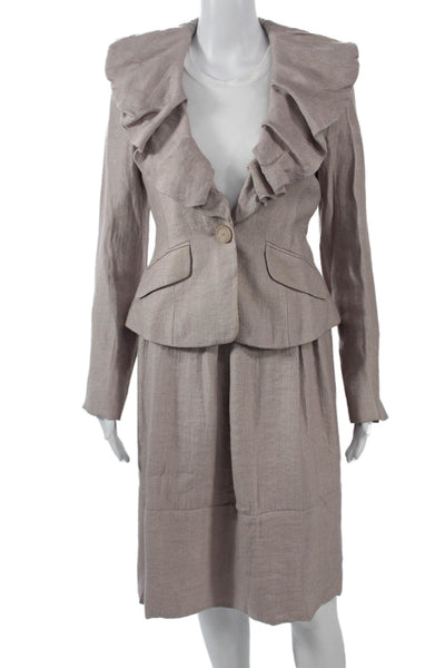 BCBGMAXAZRIA Womens 2 Piece Blazer Suit Beige Long Sleeve Button Size XS