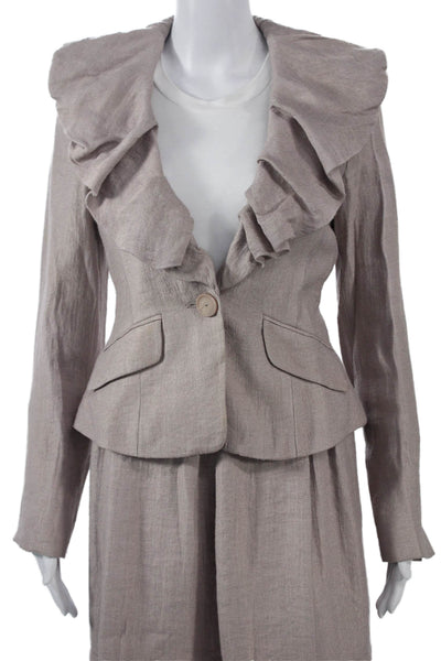 BCBGMAXAZRIA Womens 2 Piece Blazer Suit Beige Long Sleeve Button Size XS