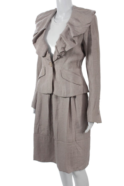 BCBGMAXAZRIA Womens 2 Piece Blazer Suit Beige Long Sleeve Button Size XS