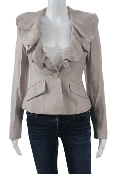 BCBGMAXAZRIA Women Beige Button Blazer Long Sleeve Size 2XS