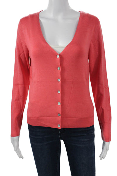 Neiman Marcus Women Pink V-Neck Button Cardigan Silk Blend Size XS