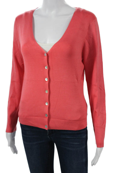 Neiman Marcus Women Pink V-Neck Button Cardigan Silk Blend Size XS