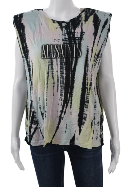 Allsaints Women Black Cotton Graphic Sleeveless Tank Crew Neck Size M