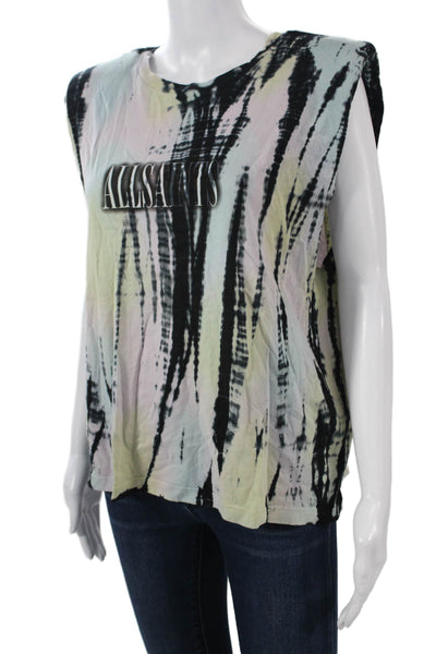 Allsaints Women Black Cotton Graphic Sleeveless Tank Crew Neck Size M